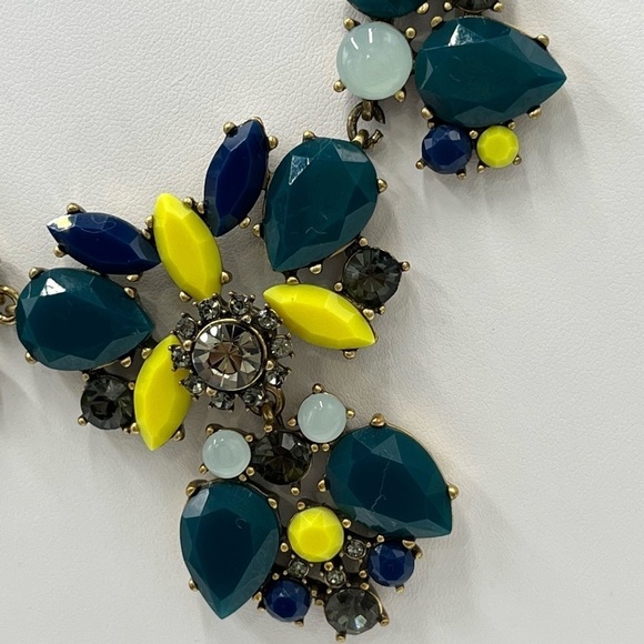 J. Crew Crystal Floral Teal Indigo Yellow Multi-Color Statement Bib Necklace - Picture 6 of 15